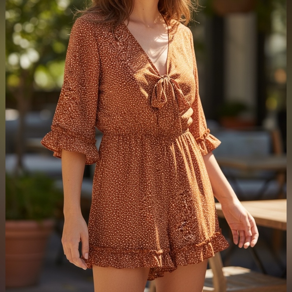 SHEIN Brown Polka Dot Romper